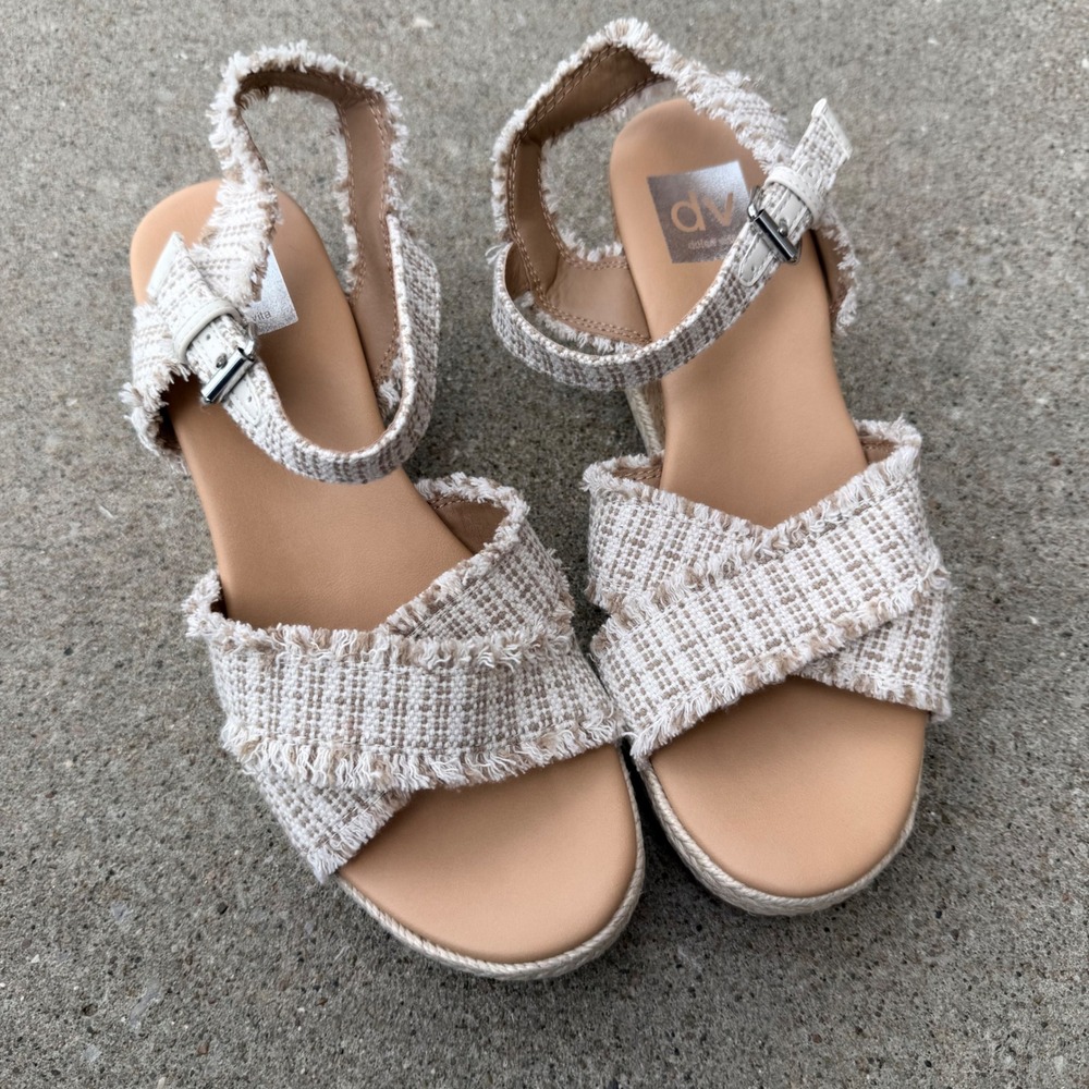 DV by Dolce Vita Esther Beige Woven Frayed Cork Wedge Sandals Womens Sz 8 - Picture 8 of 13